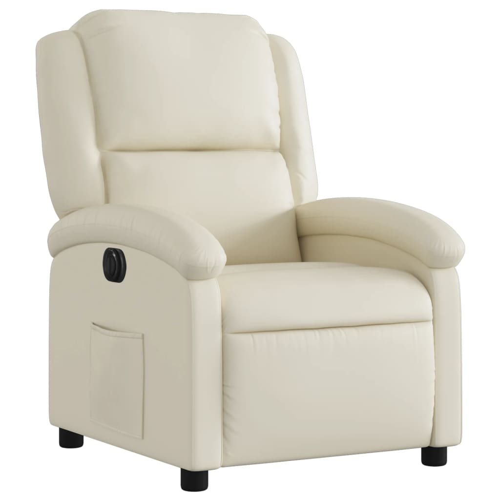 Electric Recliner Chair Cream Faux Leather