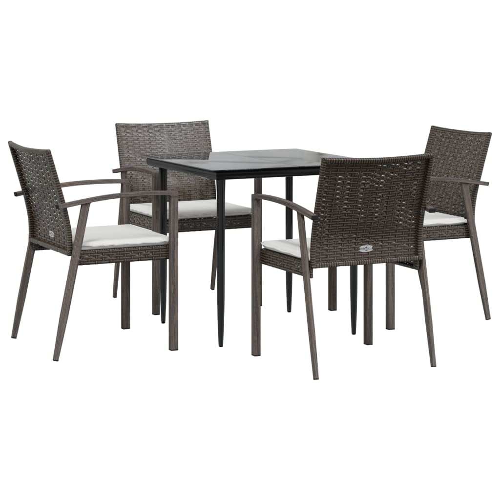 5 Piece Patio Dining Set with Cushions Poly Rattan and Steel