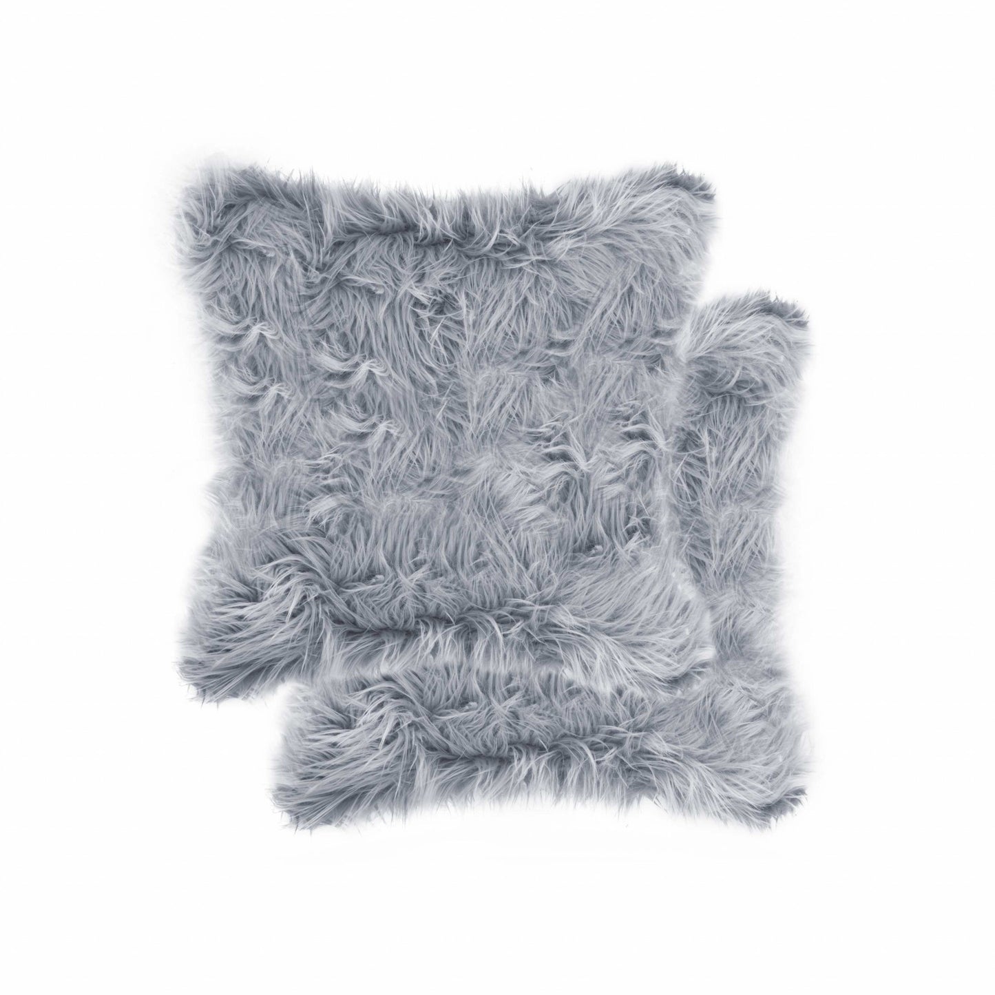 18" X 18" X 5" Grey Faux Fur  Pillow 2 Pack