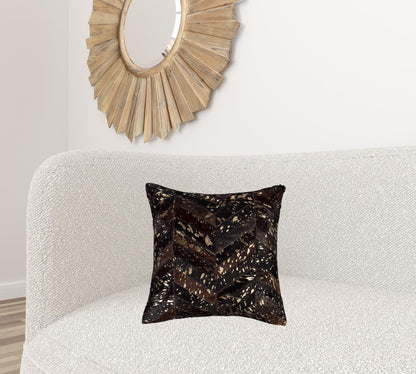 18" Natural & Gold Cowhide Throw Pillow