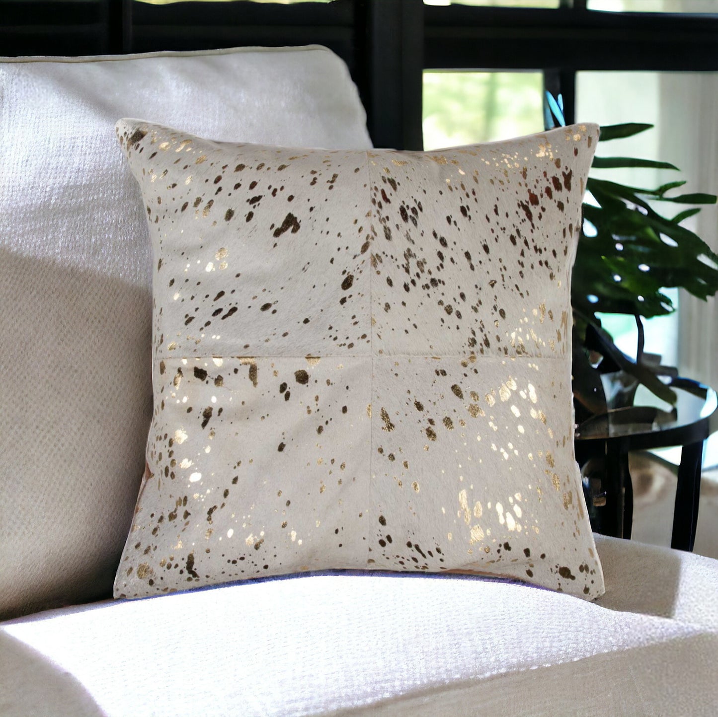 18" Natural & Gold Cowhide Throw Pillow