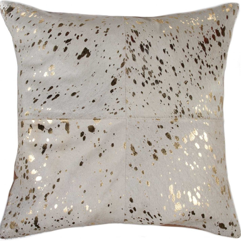 18" Natural & Gold Cowhide Throw Pillow