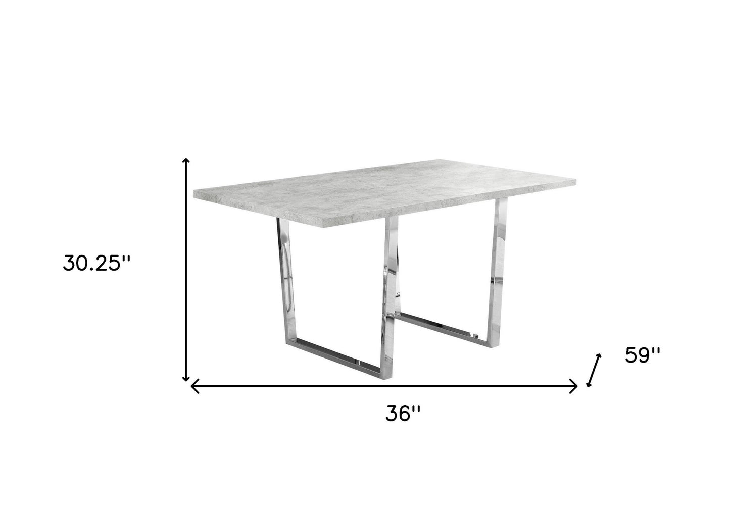 59" Gray And Silver Metal Sled Base Dining Table