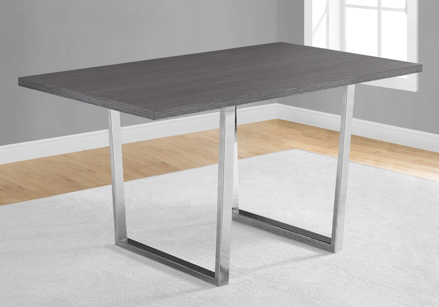 59" Gray And Silver Metal Sled Base Dining Table