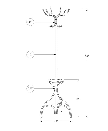 18" X 18" X 70" Silver  Metal  Coat Rack