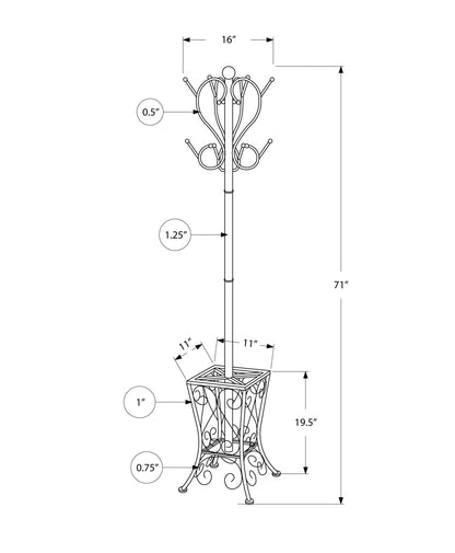 16" X 16" X 71" Black  Metal  Umbrella Holder Coat Rack