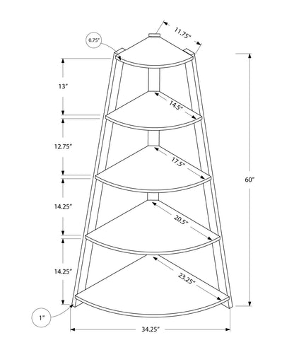 60" White Wood Four Tier Corner Bookcase