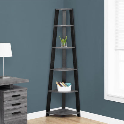 71" Espresso Wood Five Tier Corner Bookcase