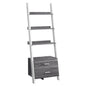 69" Gray and White Wood Ladder Bookcase With Two drawers