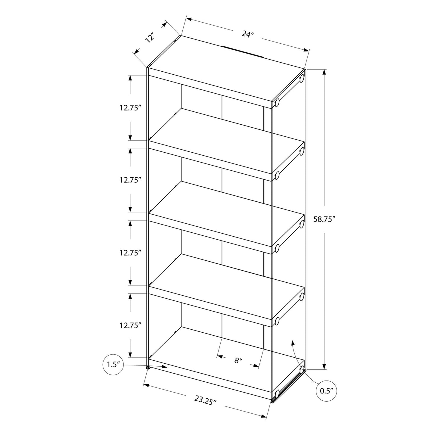 59" White Glass Four Tier Etagere Bookcase