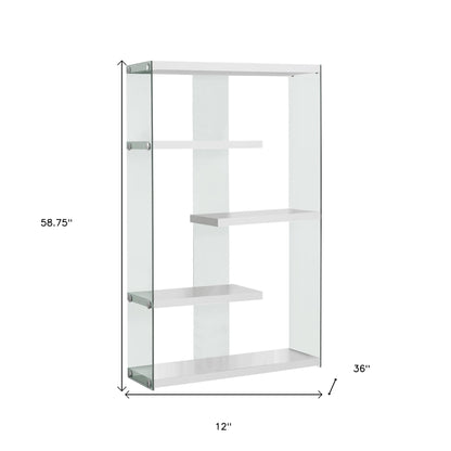 59" White Glass Four Tier Etagere Bookcase