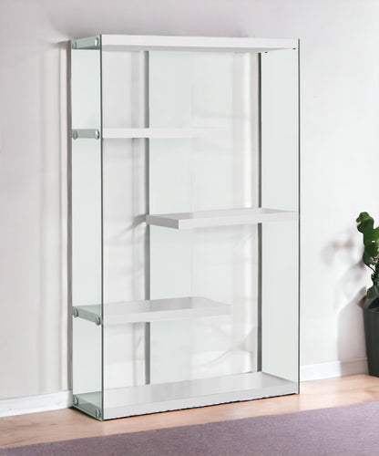 59" White Glass Four Tier Etagere Bookcase