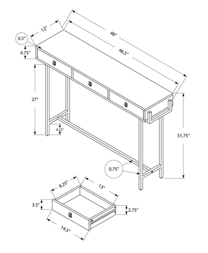 48" White and Silver Console Table And Drawers