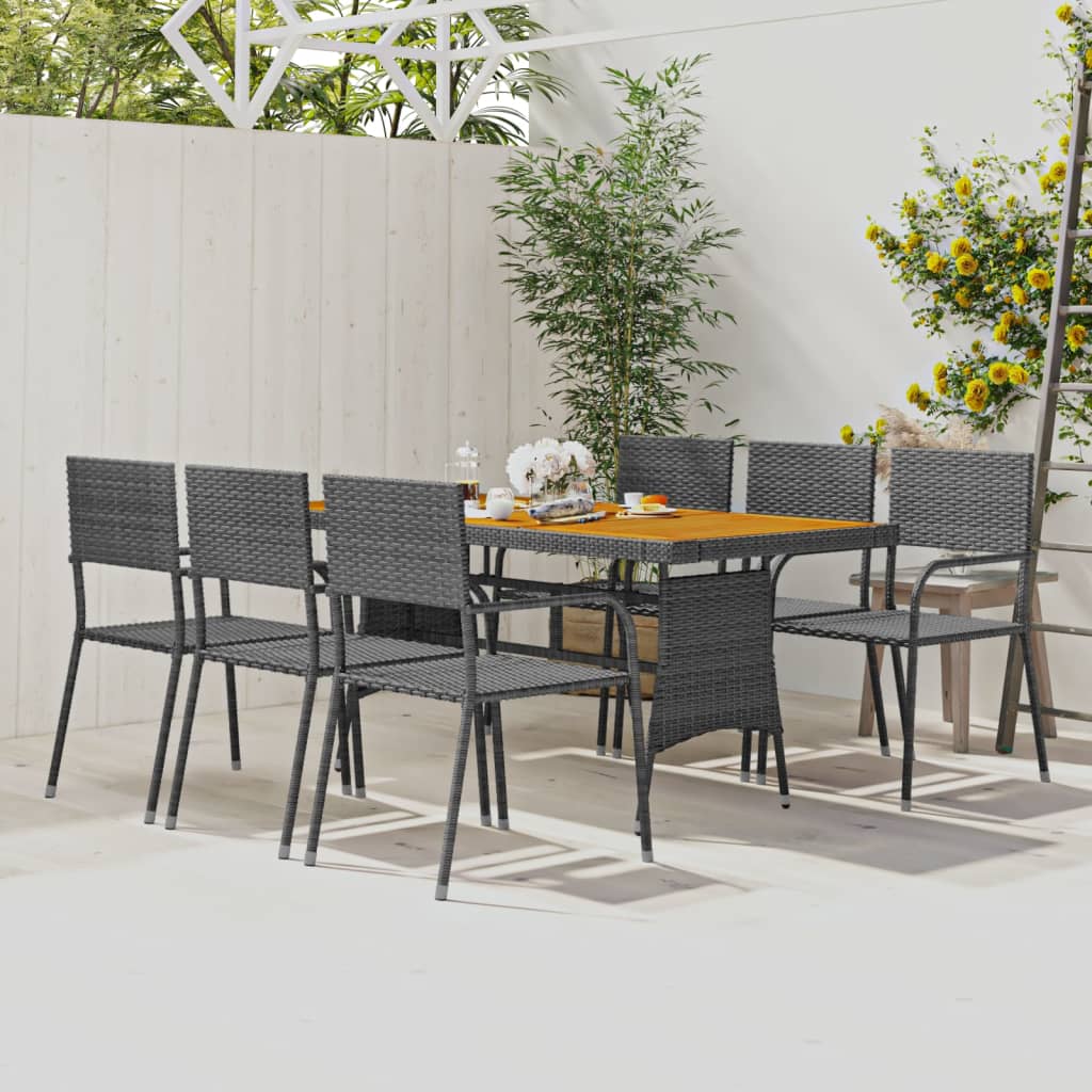 7 Piece Patio Dining Set Poly Rattan Gray