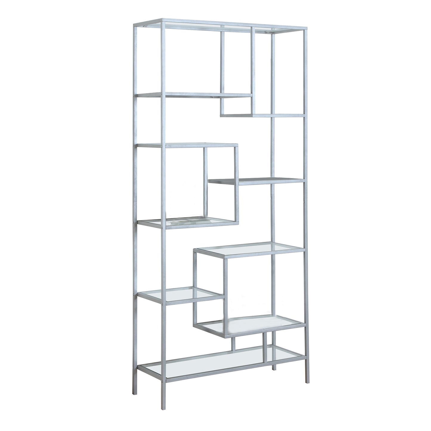 72" White Metal and Glass Nine Tier Etagere Bookcase