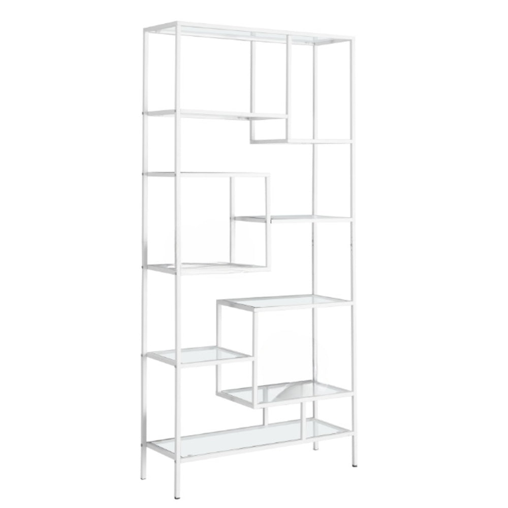 72" White Metal and Glass Nine Tier Etagere Bookcase