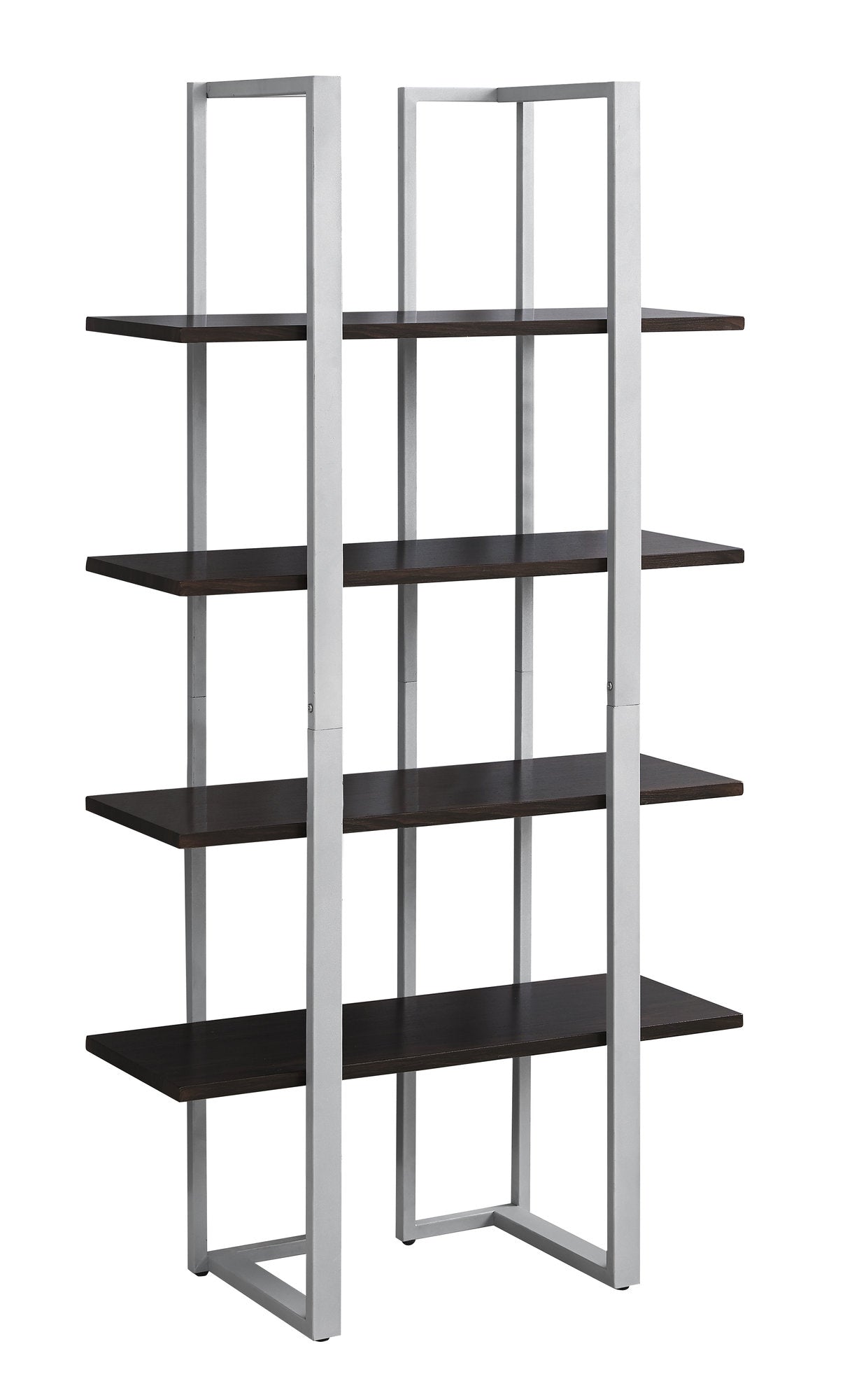 60" Espresso Metal Four Tier Bookcase