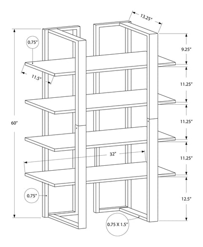 60" Espresso Metal Four Tier Bookcase