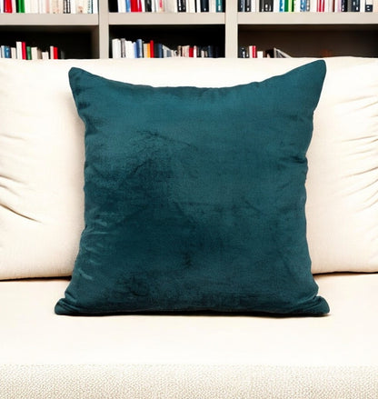 18" X 7" X 18" Transitional Teal Solid Pillow Cover With Poly Insert