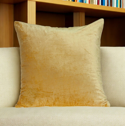 20" Yellow Cotton Blend Throw Pillow