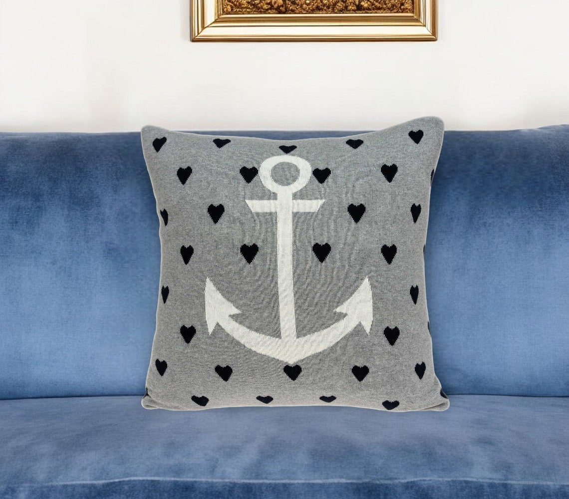 Casual Square Grey Nautical Anchor Accent Pillow