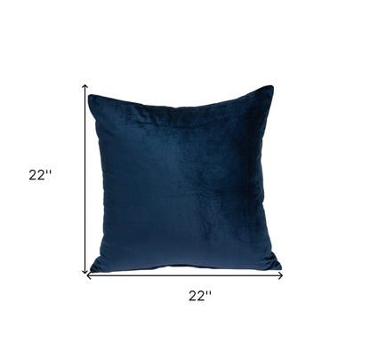 22" X 7" X 22" Transitional Navy Blue Solid Pillow Cover With Poly Insert