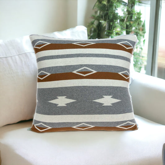 20" X 20" Tan Southwestern Cotton Zippered Pillow