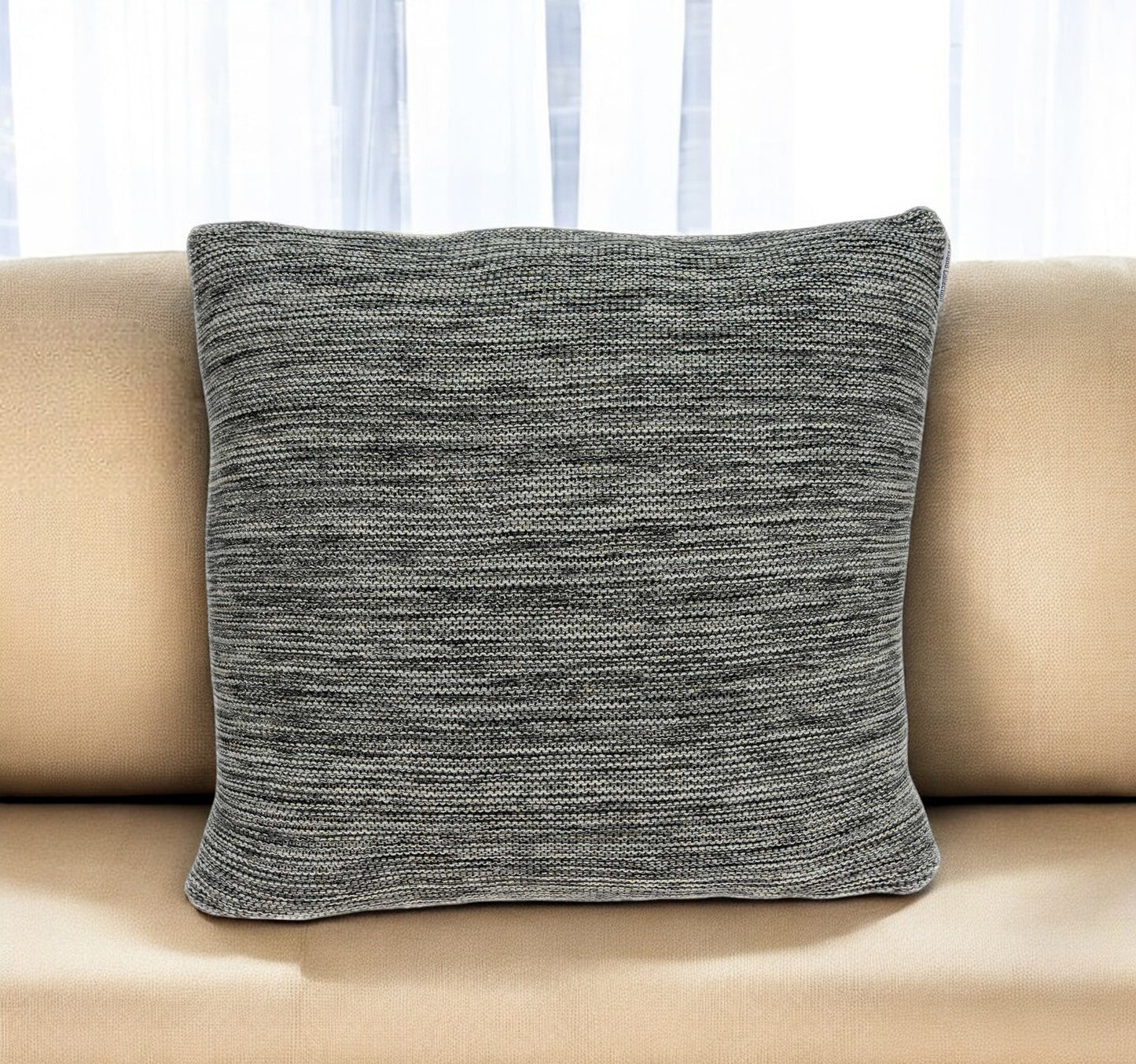 20" Gray Woven Cotton Blend Throw Pillow