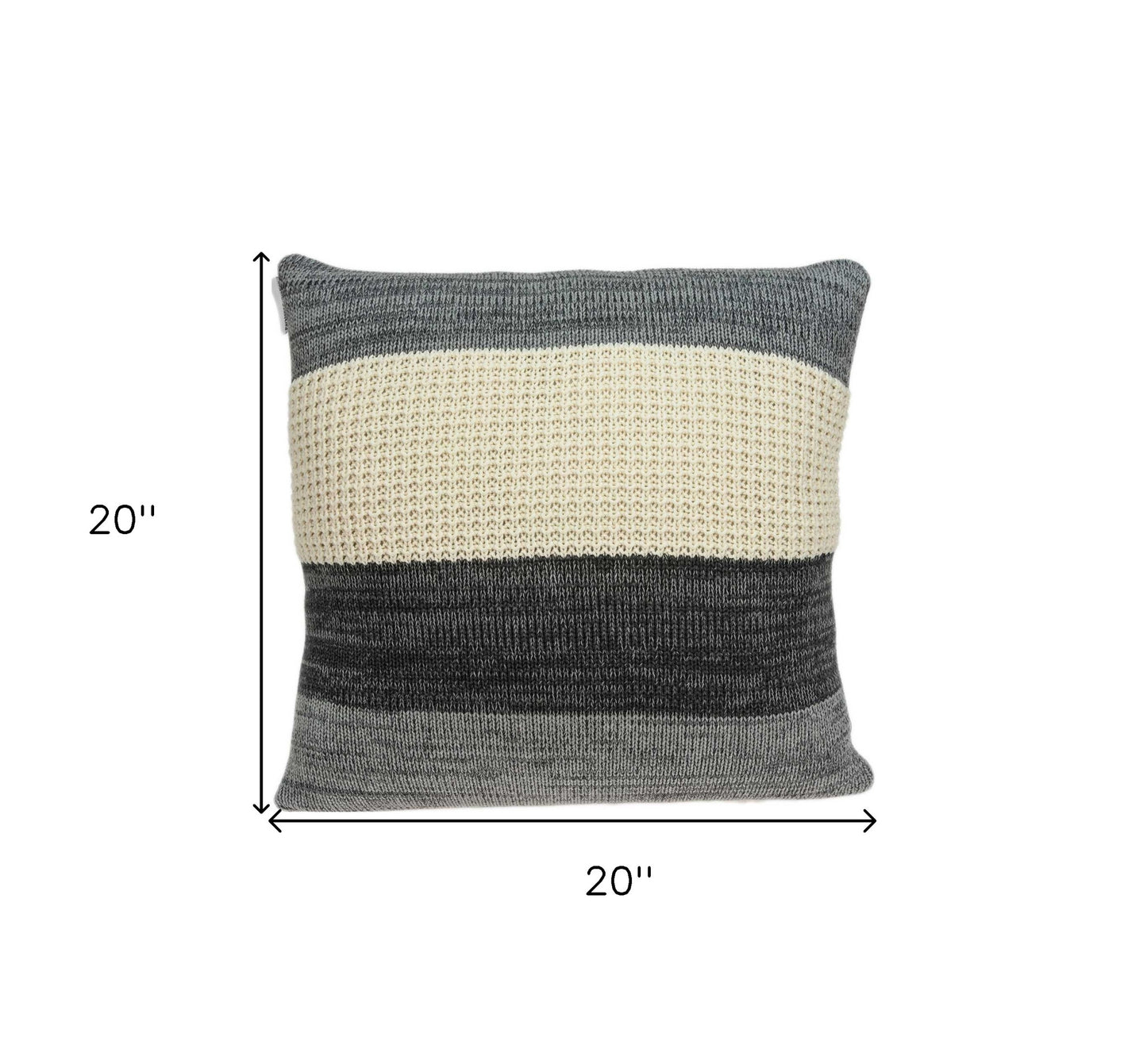 20" X 7" X 20" Transitional Cream And Gray Pillow Cover With Poly Insert