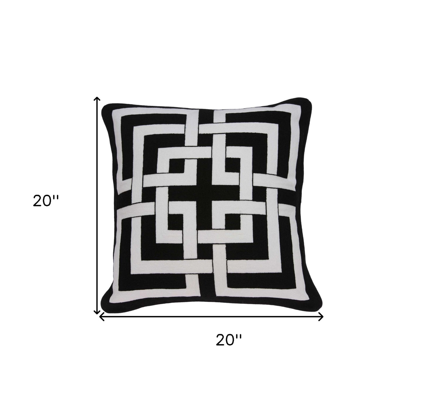 20" X 7" X 20" Transitional Black And White Pillow Cover With Poly Insert