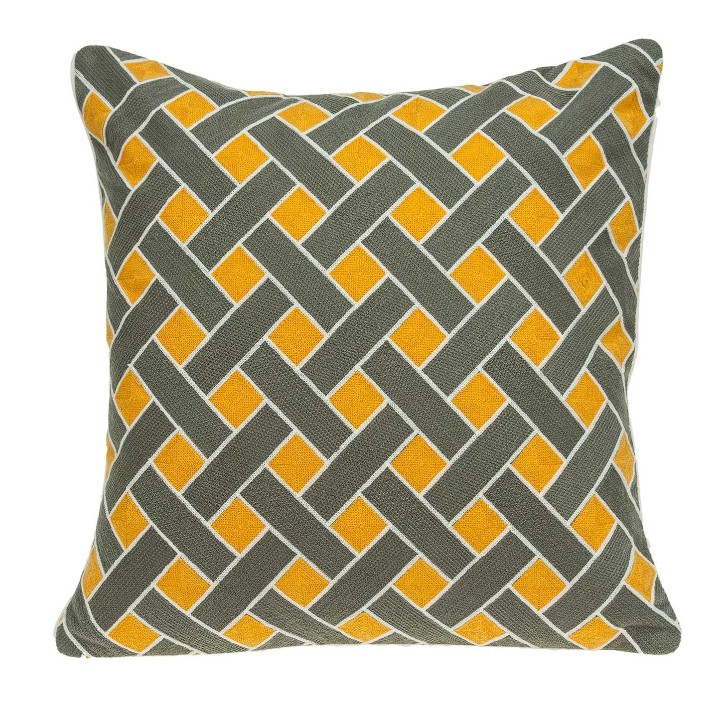 20" Gray and Orange Braided Cotton Throw Pillow