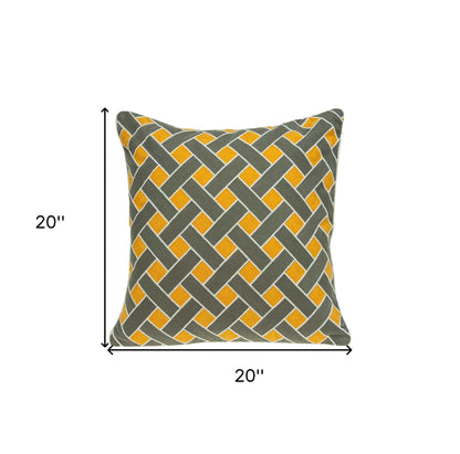 20" Gray and Orange Braided Cotton Throw Pillow