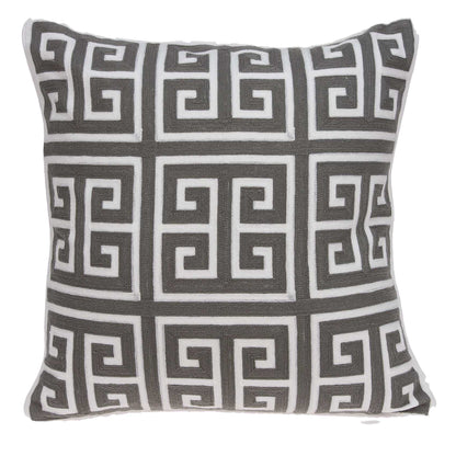 20" Gray and White Greek Key Cotton Throw Pillow