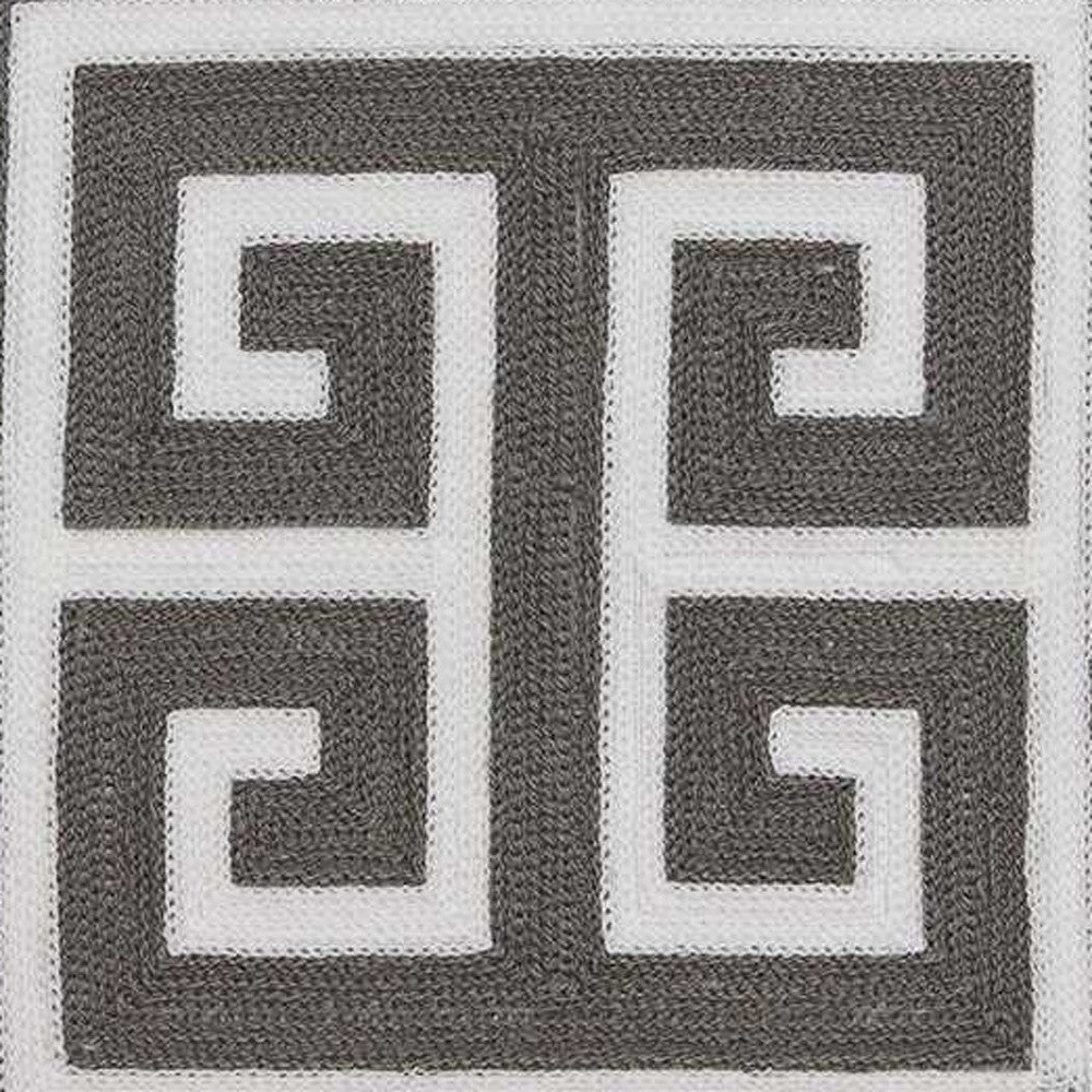 20" Gray and White Greek Key Cotton Throw Pillow