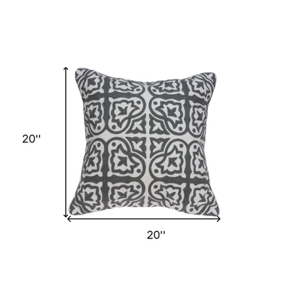 20" X 7" X 20" Traditional Gray And White Cotton Pillow Cover With Poly Insert