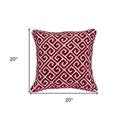 20" X 7" X 20" Transitional Red And White Cotton Pillow Cover With Poly Insert