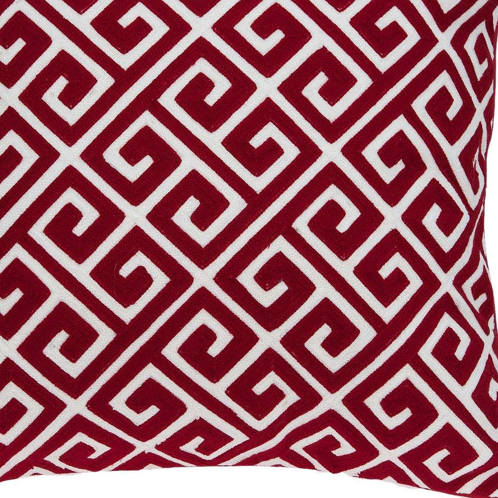 20" X 7" X 20" Transitional Red And White Cotton Pillow Cover With Poly Insert