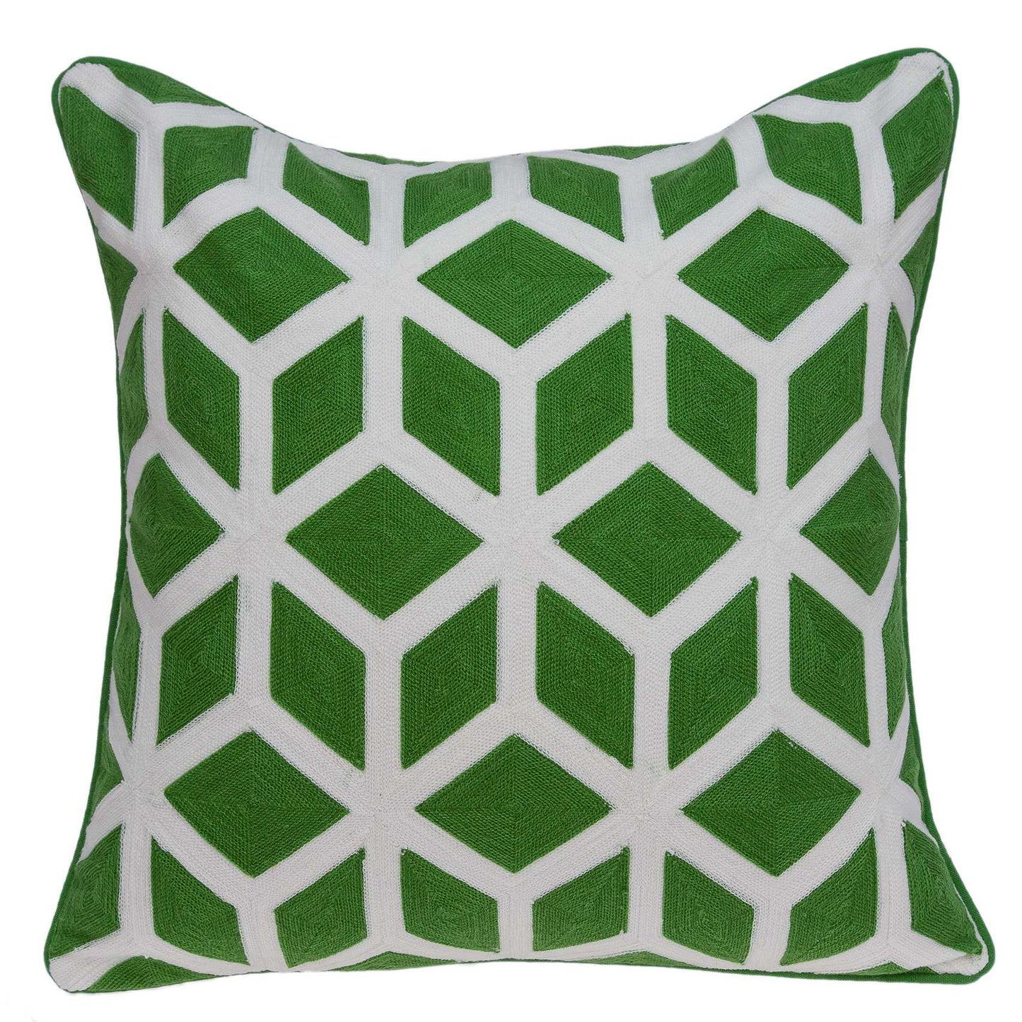 20" X 7" X 20" Transitional Green And White Pillow Cover With Poly Insert