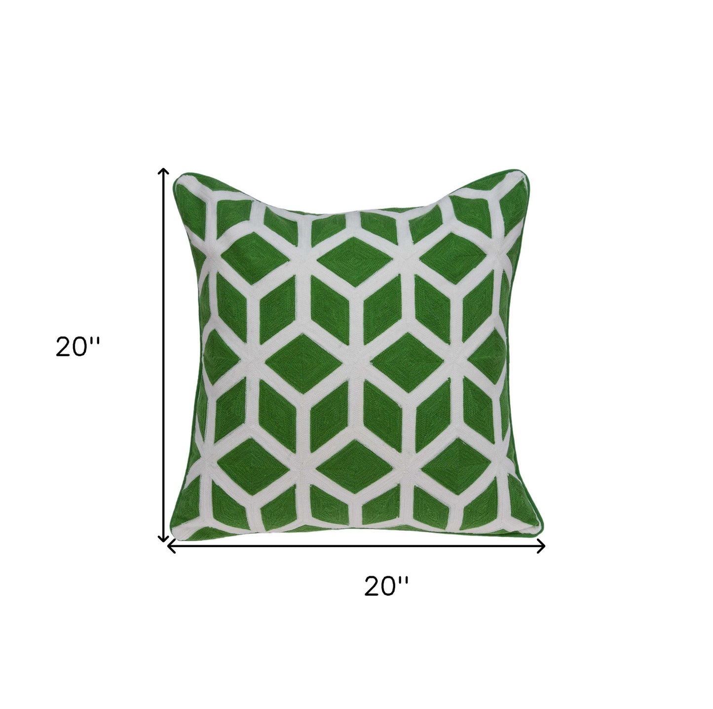 20" X 7" X 20" Transitional Green And White Pillow Cover With Poly Insert