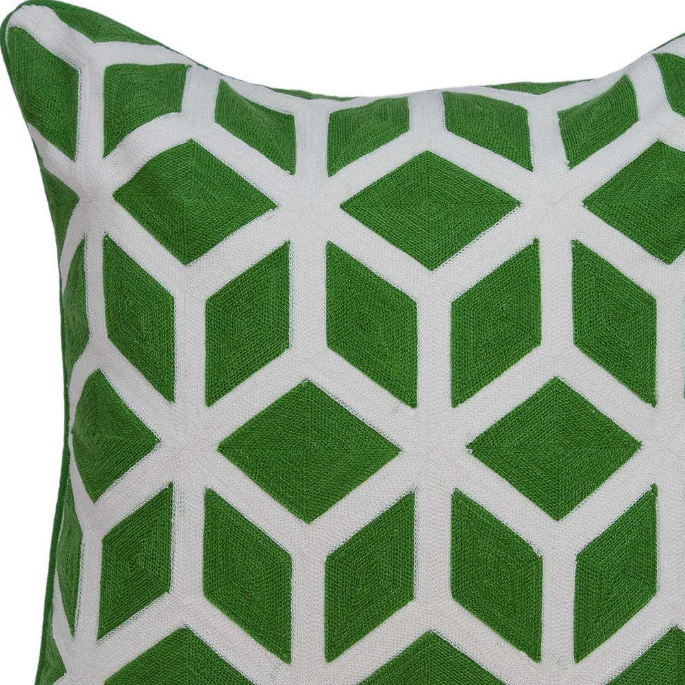 20" X 7" X 20" Transitional Green And White Pillow Cover With Poly Insert