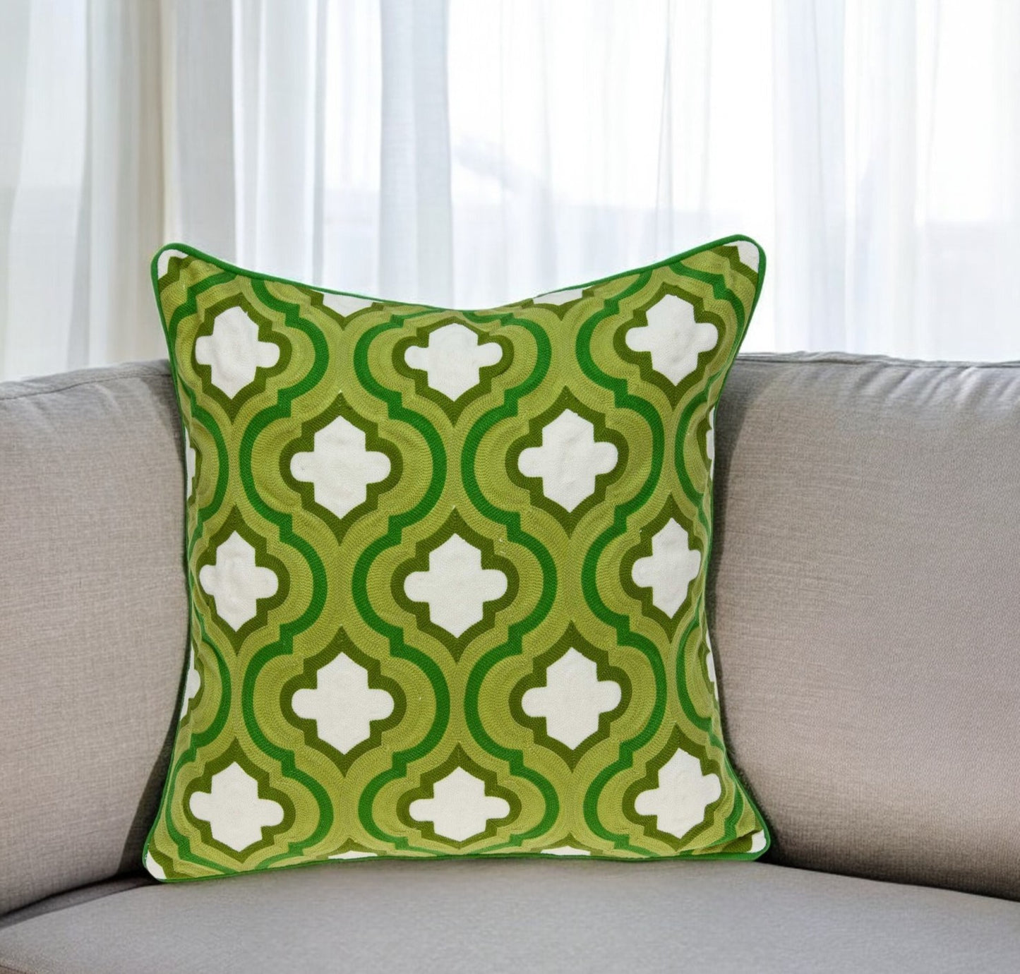 20" X 7" X 20" Cool Traditional Green And White Pillow Cover With Poly Insert