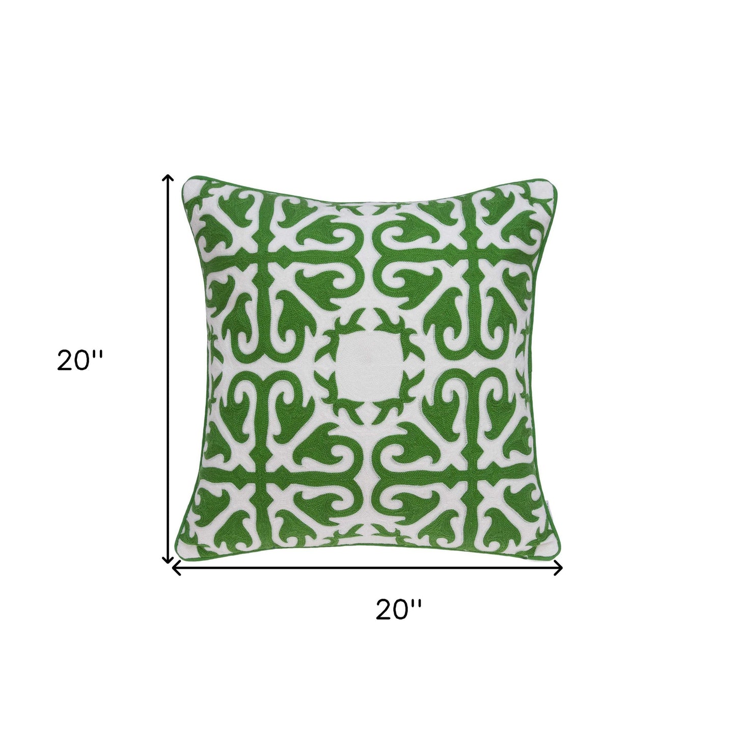 20" X 7" X 20" Traditional Green And White Accent Pillow Cover With Poly Insert