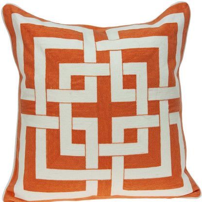 20" X 7" X 20" Transitional Orange And Off White Pillow Cover With Poly Insert