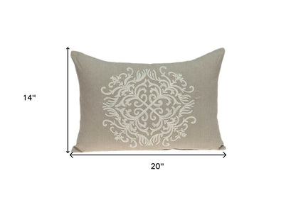 14" X 20" Beige Cotton Throw Pillow