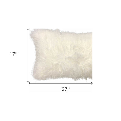 17" Bright White Genuine Tibetan Lamb Fur Pillow With Microsuede Backing