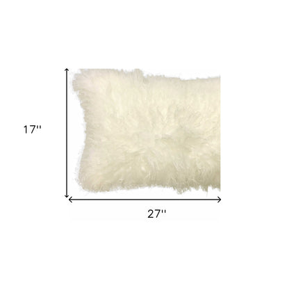 20" Creamy Genuine Tibetan Lamb Fur Pillow With Microsuede Backing