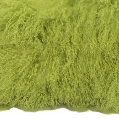 17" Lime Green Genuine Tibetan Lamb Fur Pillow With Microsuede Backing