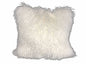 20" Bright White Genuine Tibetan Lamb Fur Pillow With Microsuede Backing