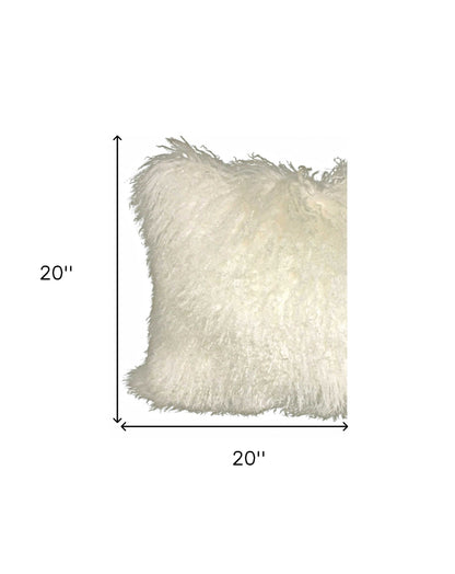 20" Creamy White Genuine Tibetan Lamb Fur Pillow With Microsuede Backing