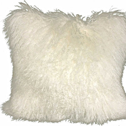 20" Creamy White Genuine Tibetan Lamb Fur Pillow With Microsuede Backing